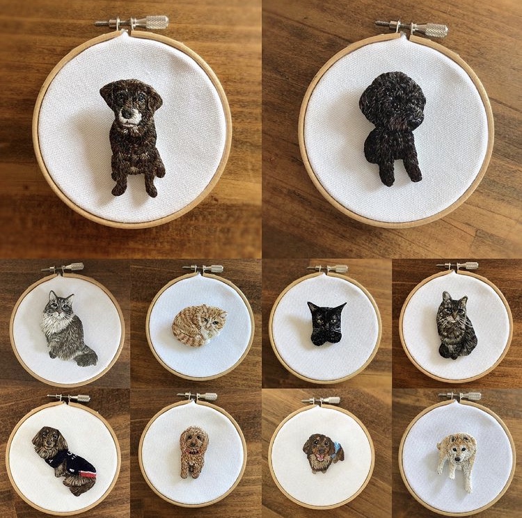 犬と猫の刺繍