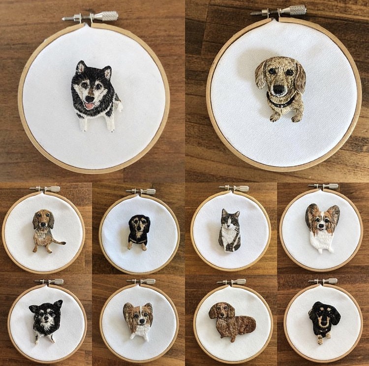 犬と猫の刺繍